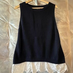 Loft sweater tank with eyelet trim, size L, navy